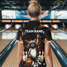 Load image into Gallery viewer, Orange Funny Raccoon Bowling Team Shirt Customized Bowling League Polo &amp; 1/4 Zip Gift for Women QZT852