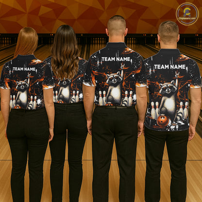 Orange Funny Raccoon Bowling Team Shirt Customized Bowling League Polo & 1/4 Zip Gift for Women QZT852