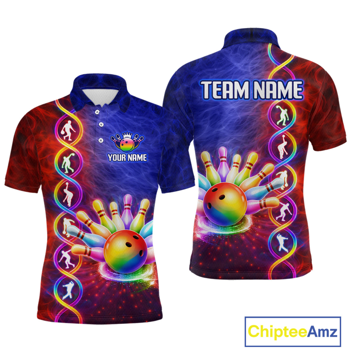 Personalized DNA Bowling Shirt for Men Bowling Team League Polo & 1/4-Zip Bowling Gift QZT854