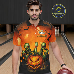 Custom Horror Orange Bowling Team Shirt for Men Funny Pumkin Bowling Jersey Scary Halloween Bowling Outfit QZT774