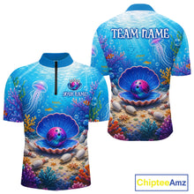 Load image into Gallery viewer, Colorful ocean-themed shirt with pearl design on a white background