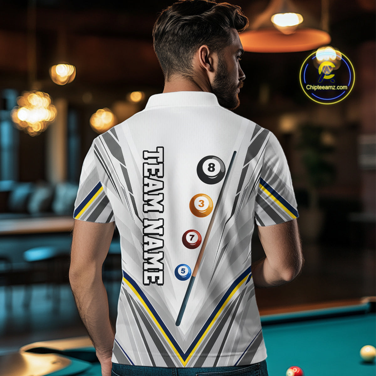 Custom Navy & Yellow Billiard Shirt for Men 8 Ball Pool Billiard Jersey Polo & Quarter-Zip BHT149