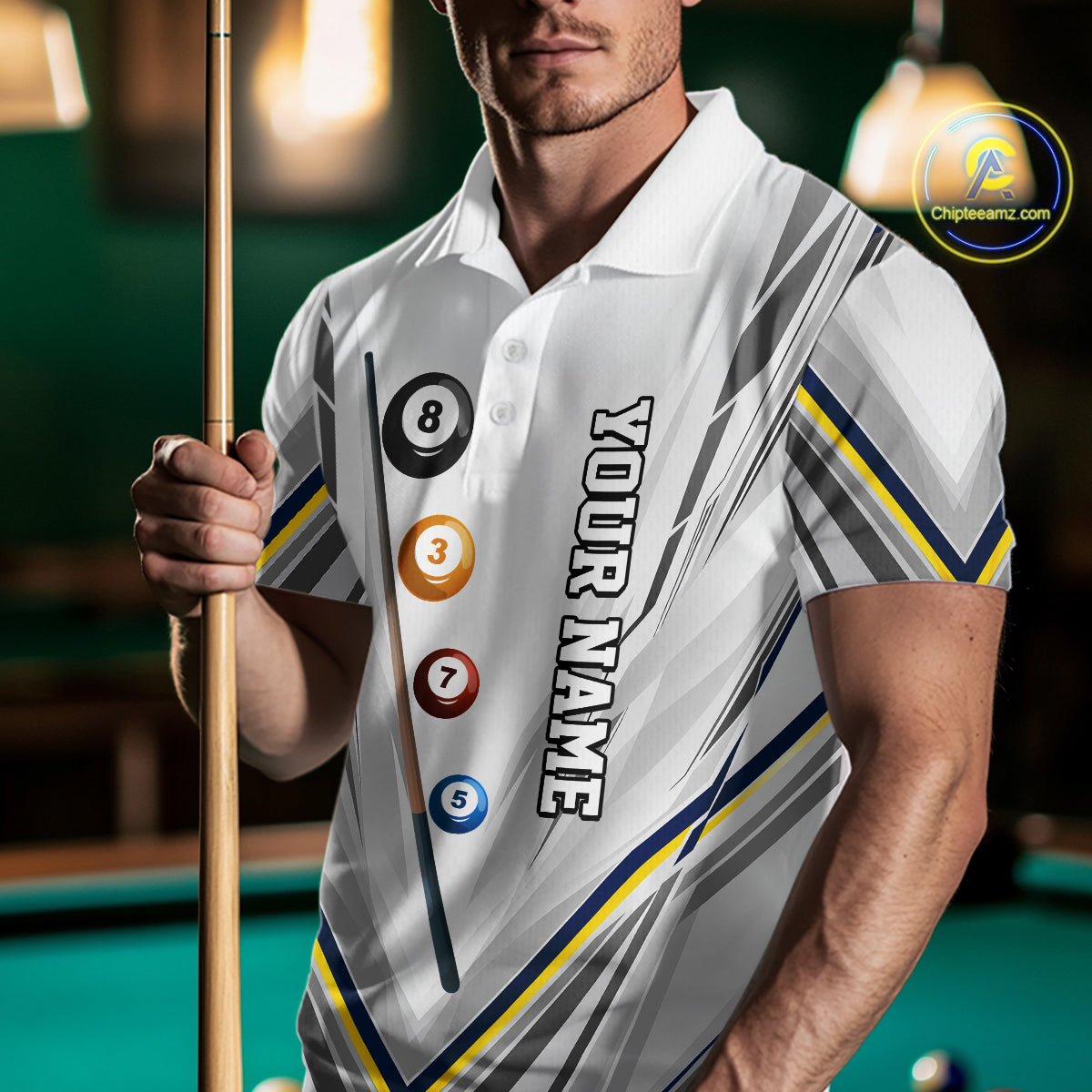 Custom Navy & Yellow Billiard Shirt for Men 8 Ball Pool Billiard Jersey Polo & Quarter-Zip BHT149