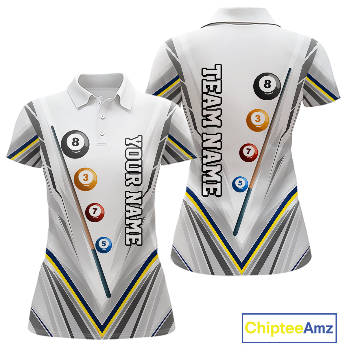 Custom Navy & Yellow Billiard Shirt for Women 8 Ball Pool Billiard Jersey Polo & Quarter-Zip BHT149