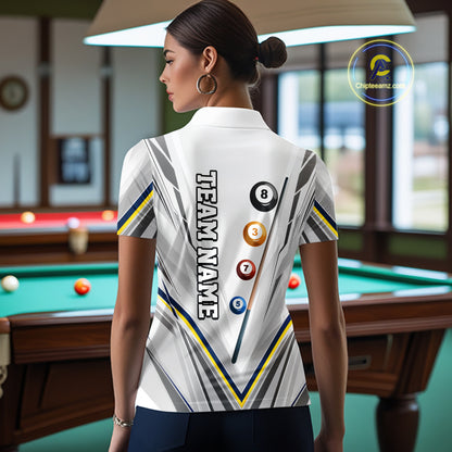 Custom Navy & Yellow Billiard Shirt for Women 8 Ball Pool Billiard Jersey Polo & Quarter-Zip BHT149