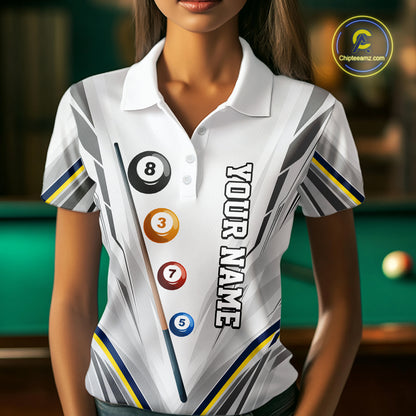 Custom Navy & Yellow Billiard Shirt for Women 8 Ball Pool Billiard Jersey Polo & Quarter-Zip BHT149