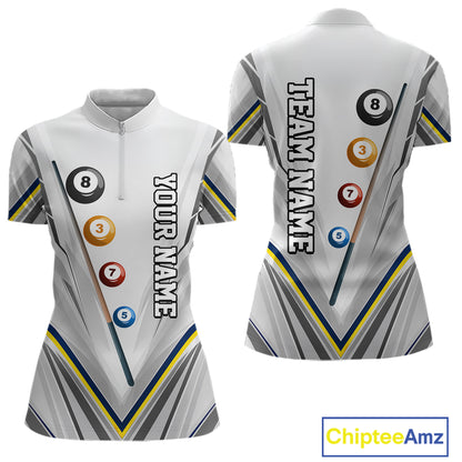 Custom Navy & Yellow Billiard Shirt for Women 8 Ball Pool Billiard Jersey Polo & Quarter-Zip BHT149