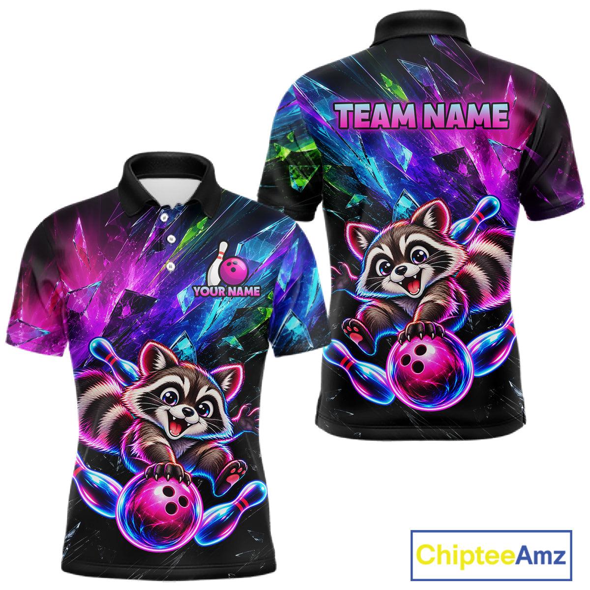 Custom Colorful Funny Raccoon Bowling Shirt for Men Team Bowling Jersey QZT1338