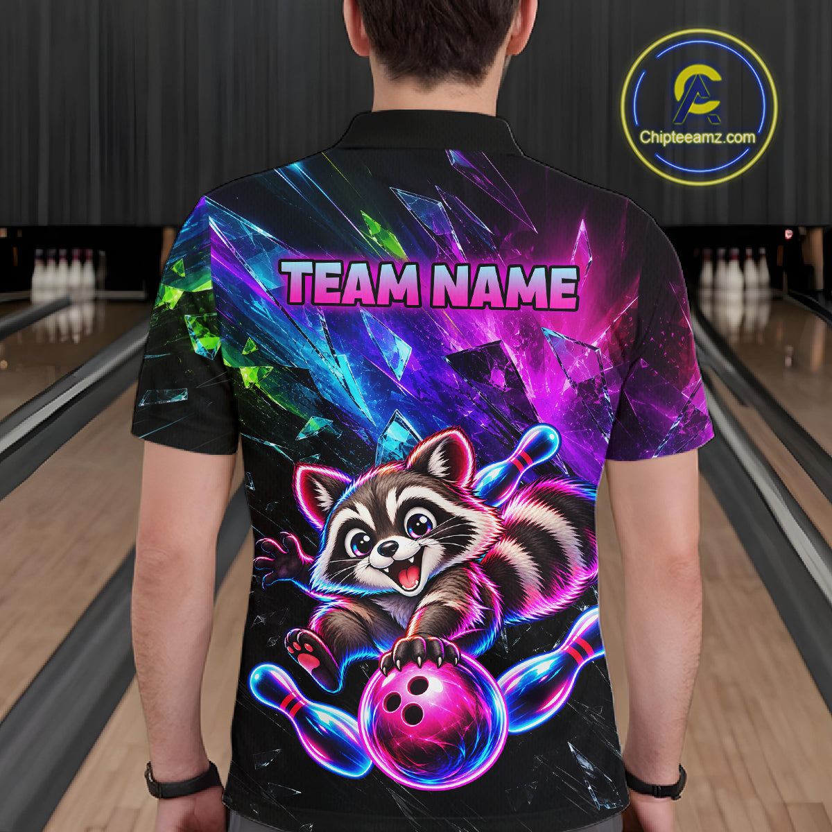 Custom Colorful Funny Raccoon Bowling Shirt for Men Team Bowling Jersey QZT1338