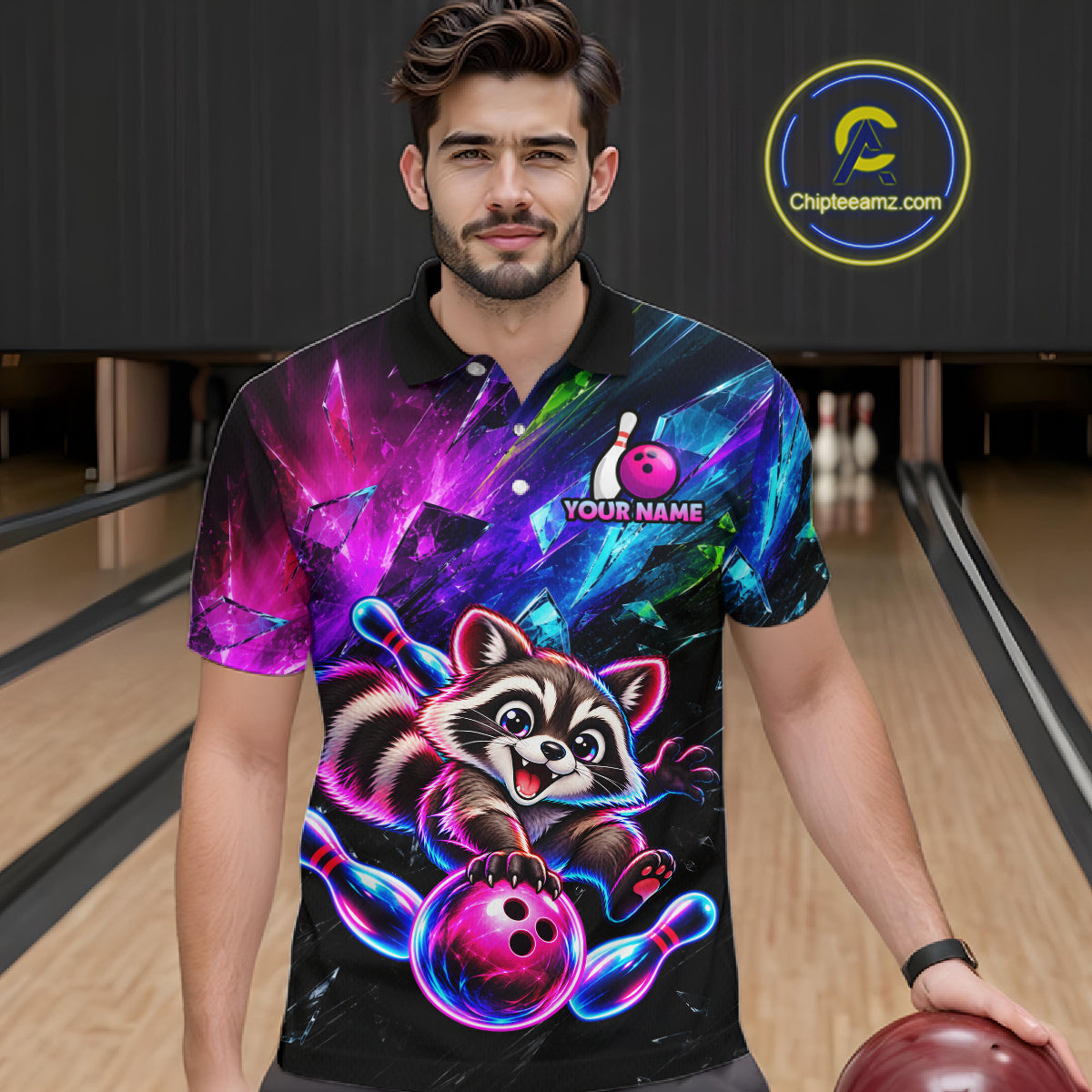 Custom Colorful Funny Raccoon Bowling Shirt for Men Team Bowling Jersey QZT1338