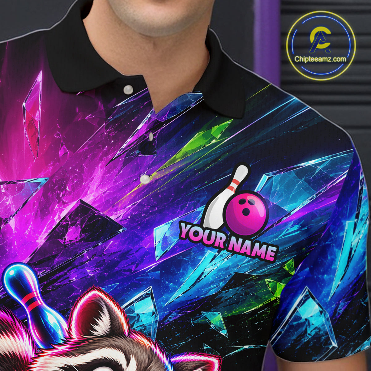 Custom Colorful Funny Raccoon Bowling Shirt for Men Team Bowling Jersey QZT1338
