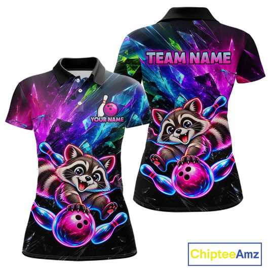 Custom Colorful Funny Raccoon Bowling Shirt for Women Team Bowling Jersey QZT1338