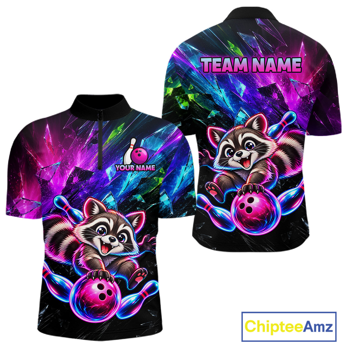Custom Colorful Funny Raccoon Bowling Shirt for Men Team Bowling Jersey QZT1338