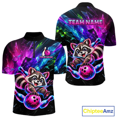 Custom Colorful Funny Raccoon Bowling Shirt for Men Team Bowling Jersey QZT1338