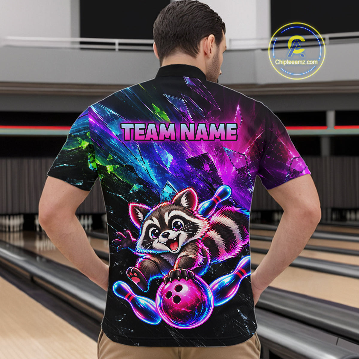 Custom Colorful Funny Raccoon Bowling Shirt for Men Team Bowling Jersey QZT1338