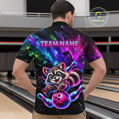 Custom Colorful Funny Raccoon Bowling Shirt for Men Team Bowling Jersey QZT1338