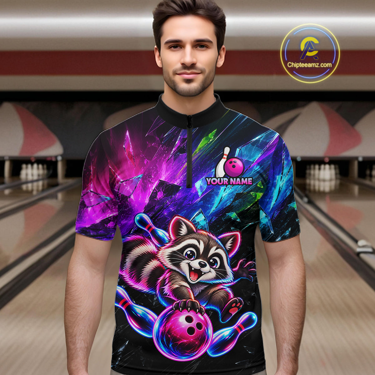 Custom Colorful Funny Raccoon Bowling Shirt for Men Team Bowling Jersey QZT1338