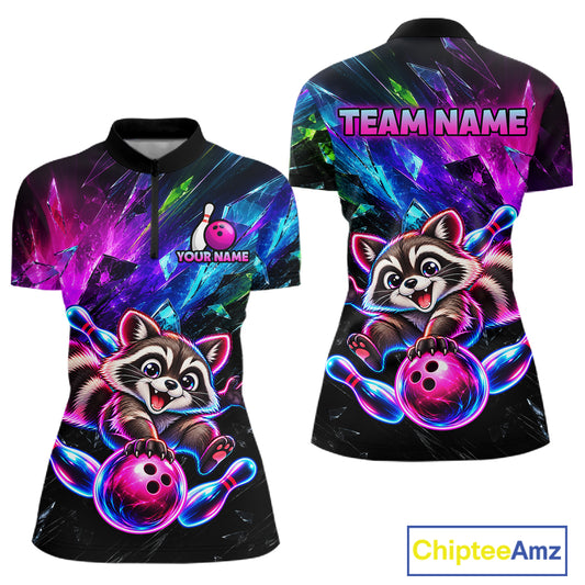 Custom Colorful Funny Raccoon Bowling Shirt for Women Team Bowling Jersey QZT1338