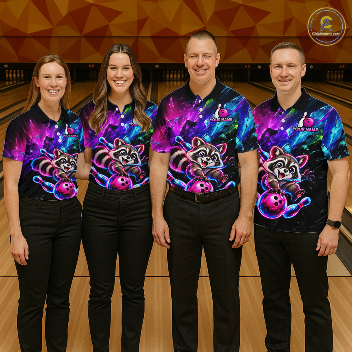 Custom Colorful Funny Raccoon Bowling Shirt for Men Team Bowling Jersey QZT1338