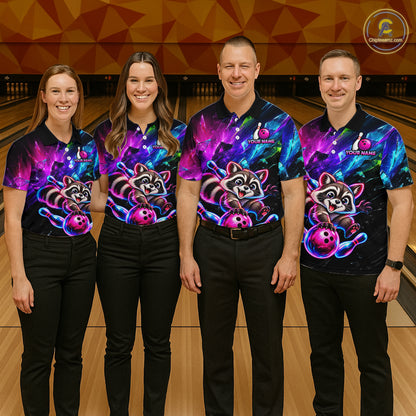 Custom Colorful Funny Raccoon Bowling Shirt for Men Team Bowling Jersey QZT1338