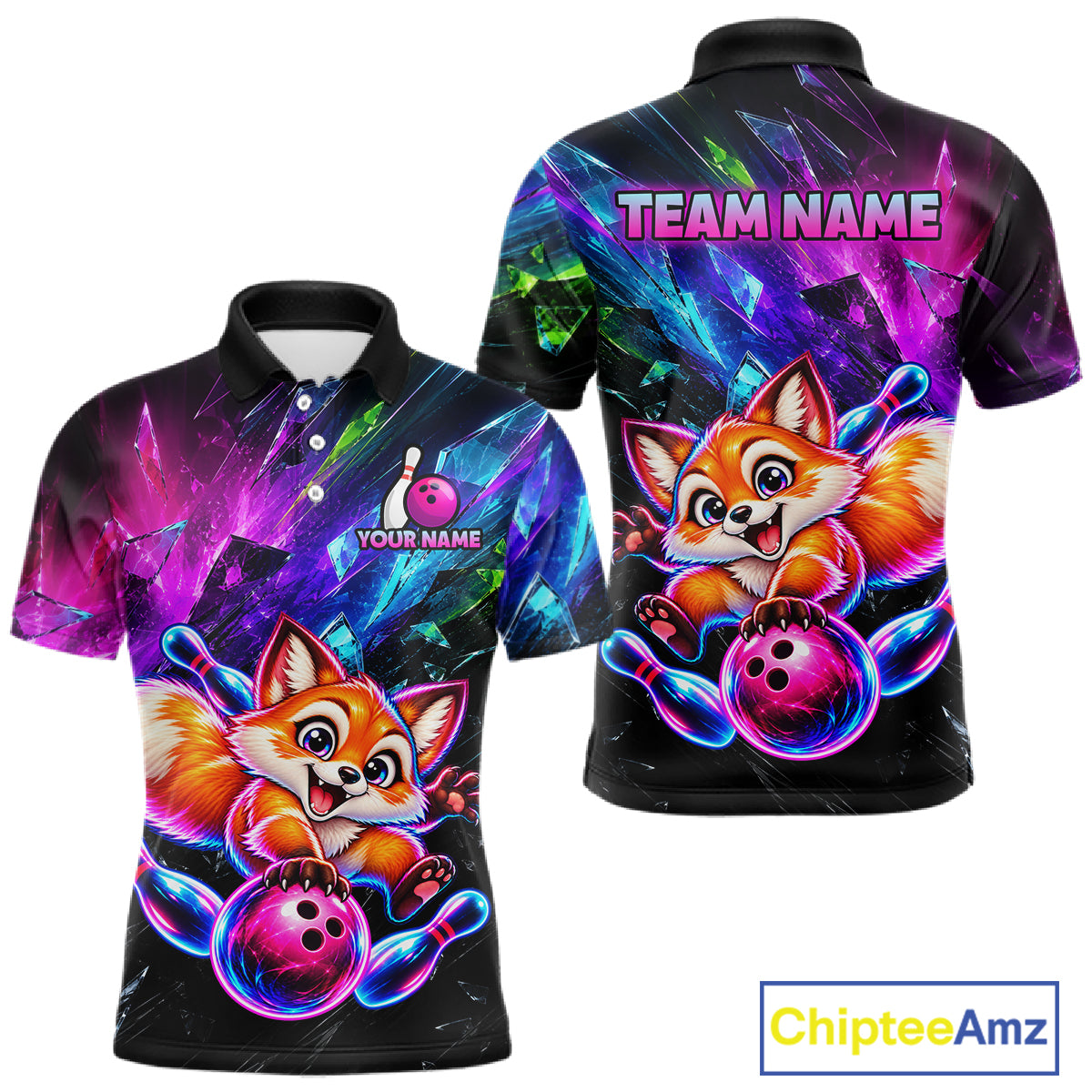 Custom Colorful Funny Fox Bowling Shirt for Men Team Bowling Jersey Polo & 1/4-Zip QZT1339