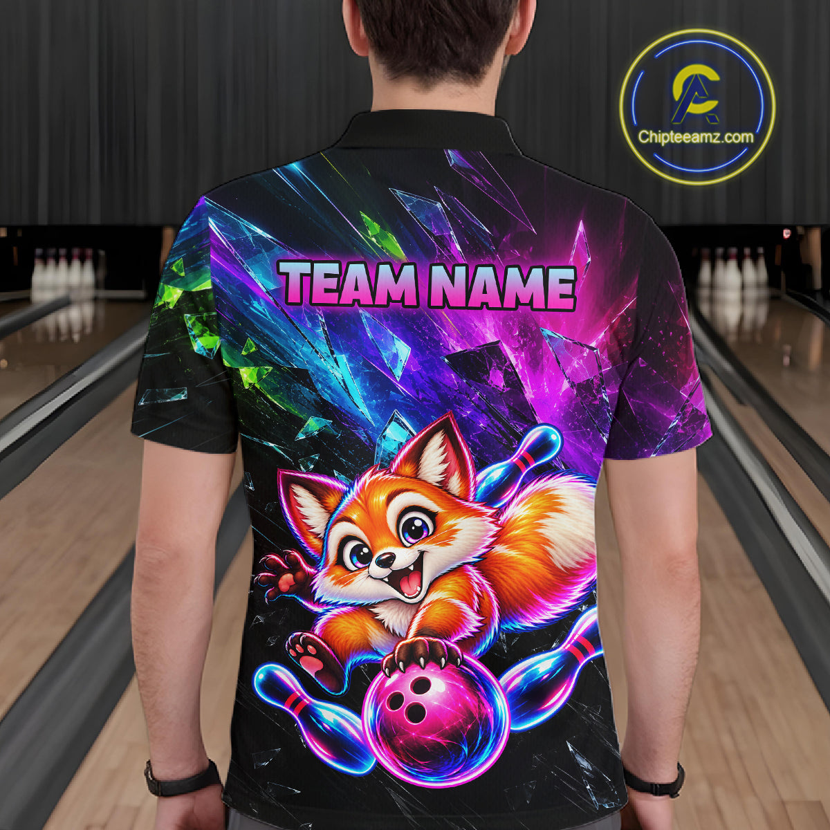Custom Colorful Funny Fox Bowling Shirt for Men Team Bowling Jersey Polo & 1/4-Zip QZT1339