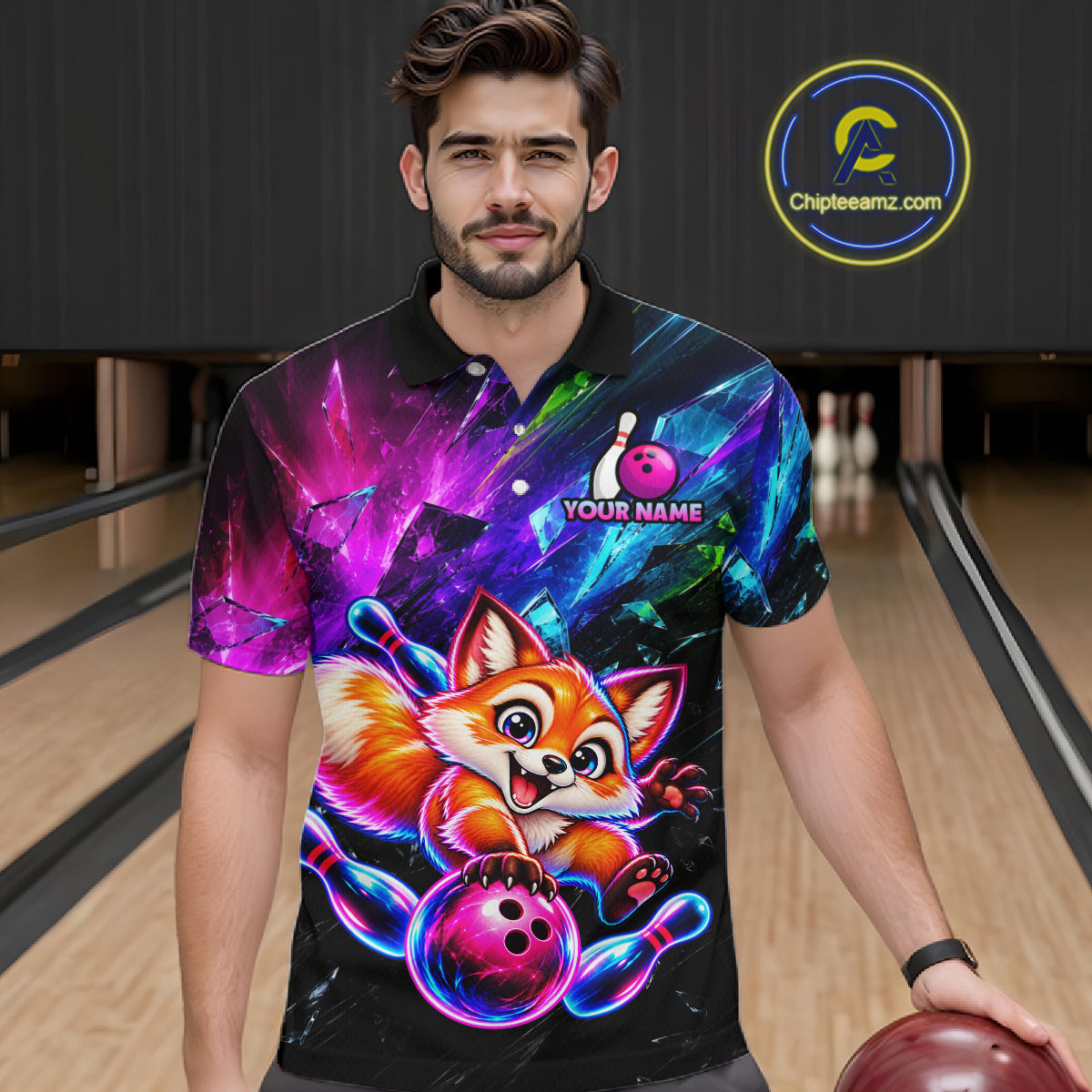 Custom Colorful Funny Fox Bowling Shirt for Men Team Bowling Jersey Polo & 1/4-Zip QZT1339
