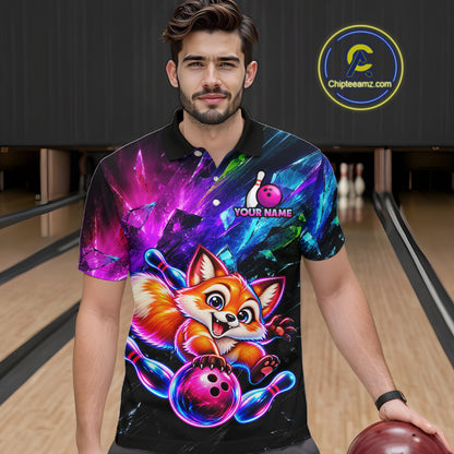 Custom Colorful Funny Fox Bowling Shirt for Men Team Bowling Jersey Polo & 1/4-Zip QZT1339