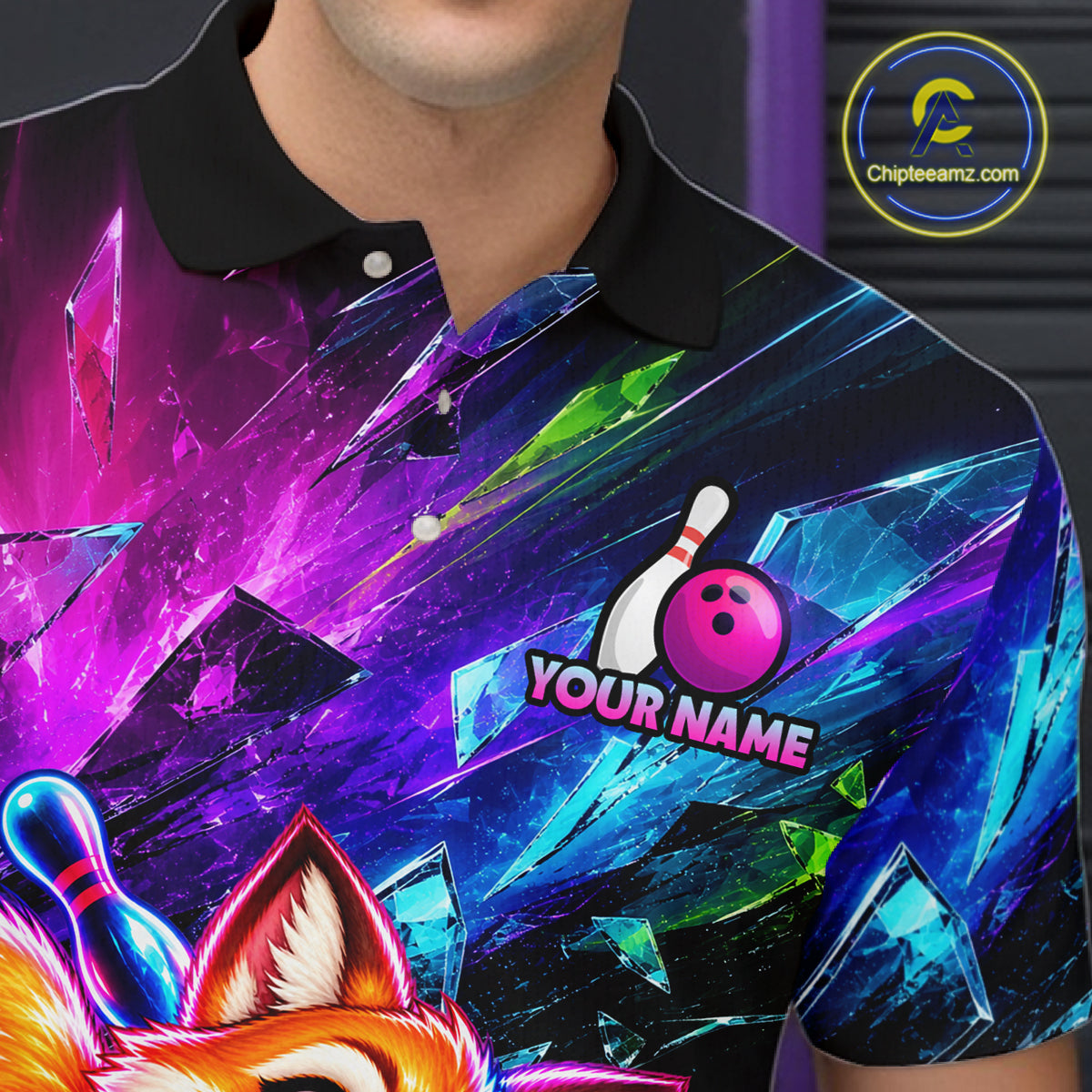 Custom Colorful Funny Fox Bowling Shirt for Men Team Bowling Jersey Polo & 1/4-Zip QZT1339