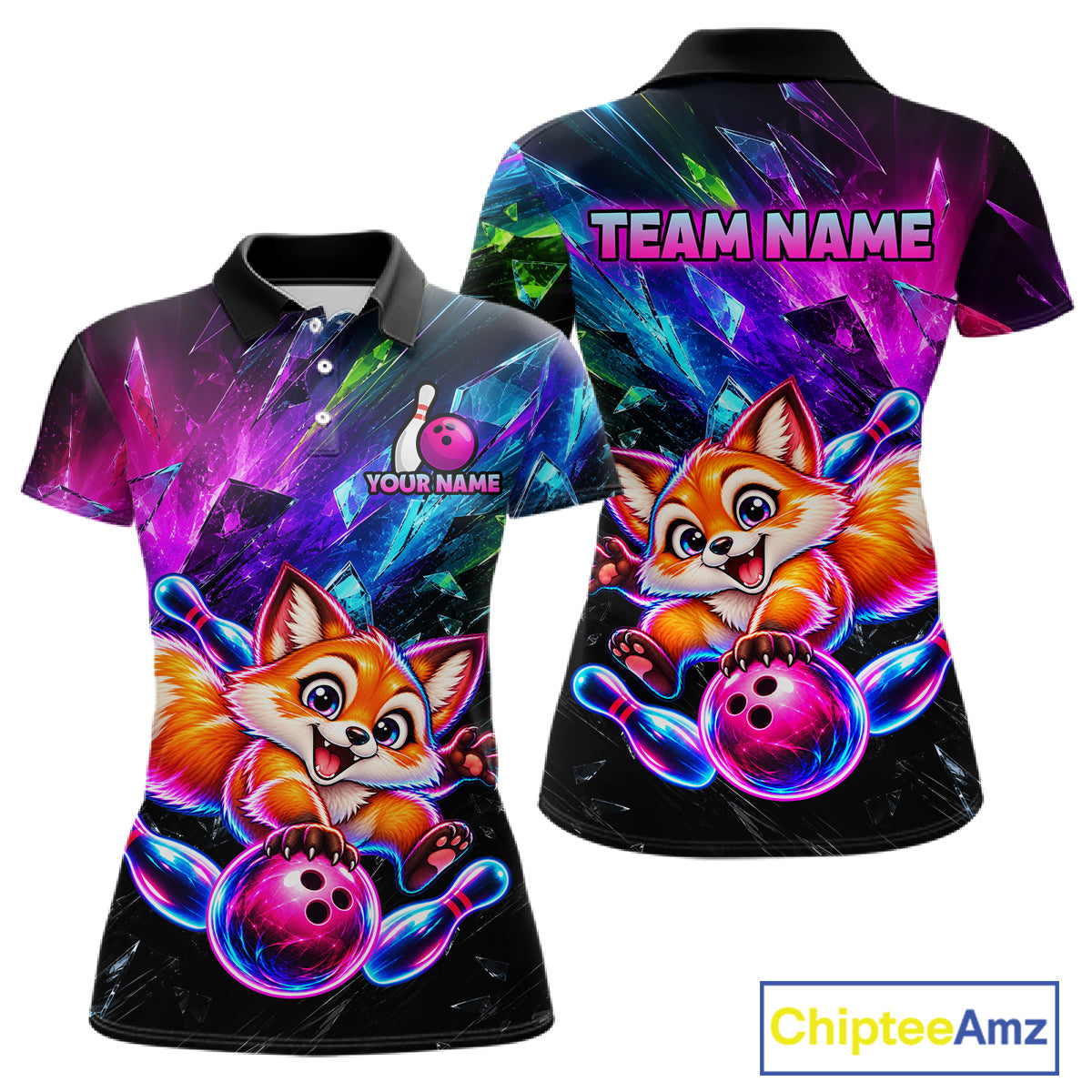 Custom Colorful Funny Fox Bowling Shirt for Women Team Bowling Jersey Polo & 1/4-Zip QZT1339