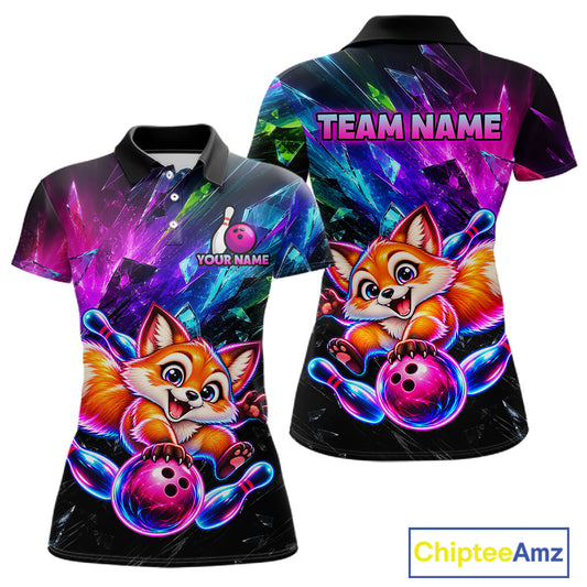 Custom Colorful Funny Fox Bowling Shirt for Women Team Bowling Jersey Polo & 1/4-Zip QZT1339