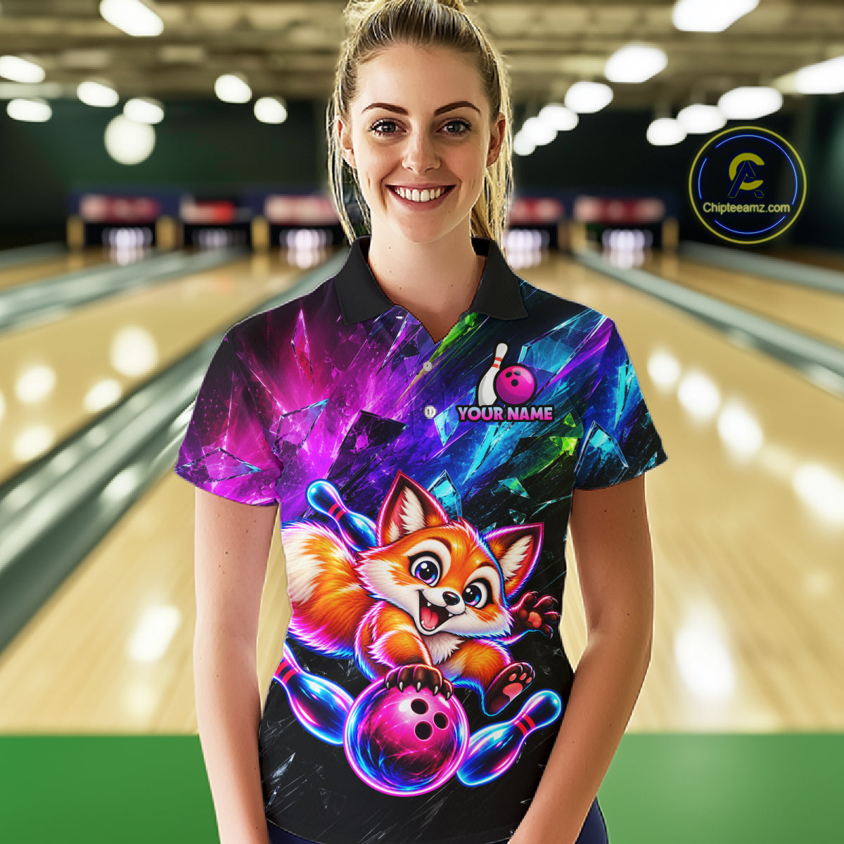 Custom Colorful Funny Fox Bowling Shirt for Women Team Bowling Jersey Polo & 1/4-Zip QZT1339