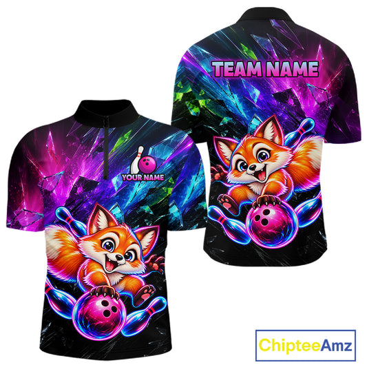 Custom Colorful Funny Fox Bowling Shirt for Men Team Bowling Jersey Polo & 1/4-Zip QZT1339