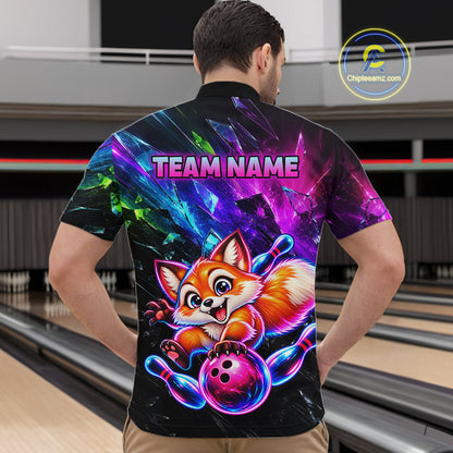 Custom Colorful Funny Fox Bowling Shirt for Men Team Bowling Jersey Polo & 1/4-Zip QZT1339