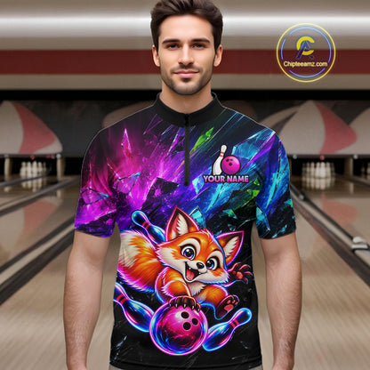 Custom Colorful Funny Fox Bowling Shirt for Men Team Bowling Jersey Polo & 1/4-Zip QZT1339
