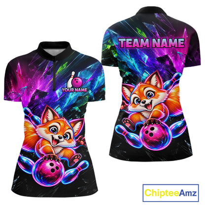 Custom Colorful Funny Fox Bowling Shirt for Women Team Bowling Jersey Polo & 1/4-Zip QZT1339