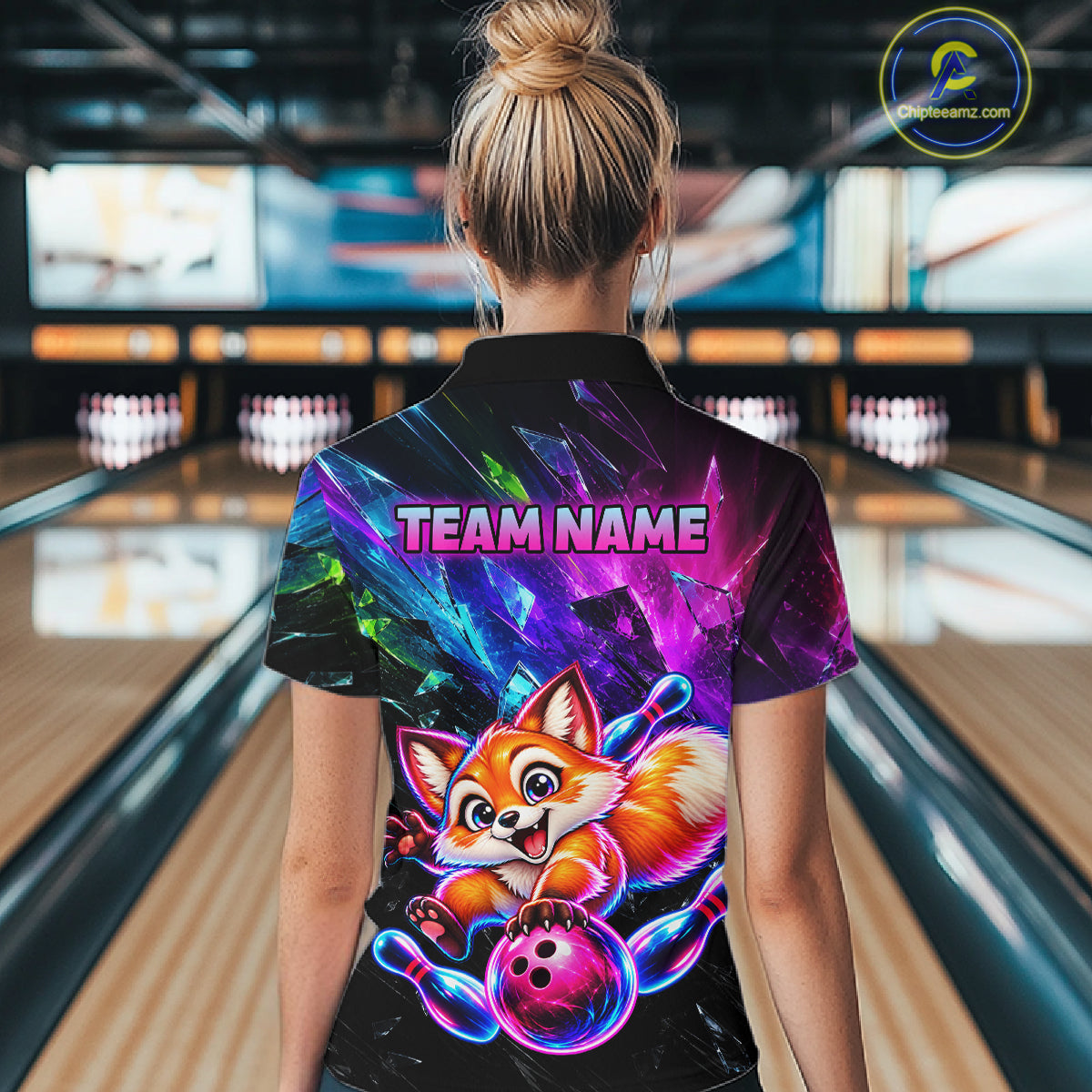 Custom Colorful Funny Fox Bowling Shirt for Women Team Bowling Jersey Polo & 1/4-Zip QZT1339