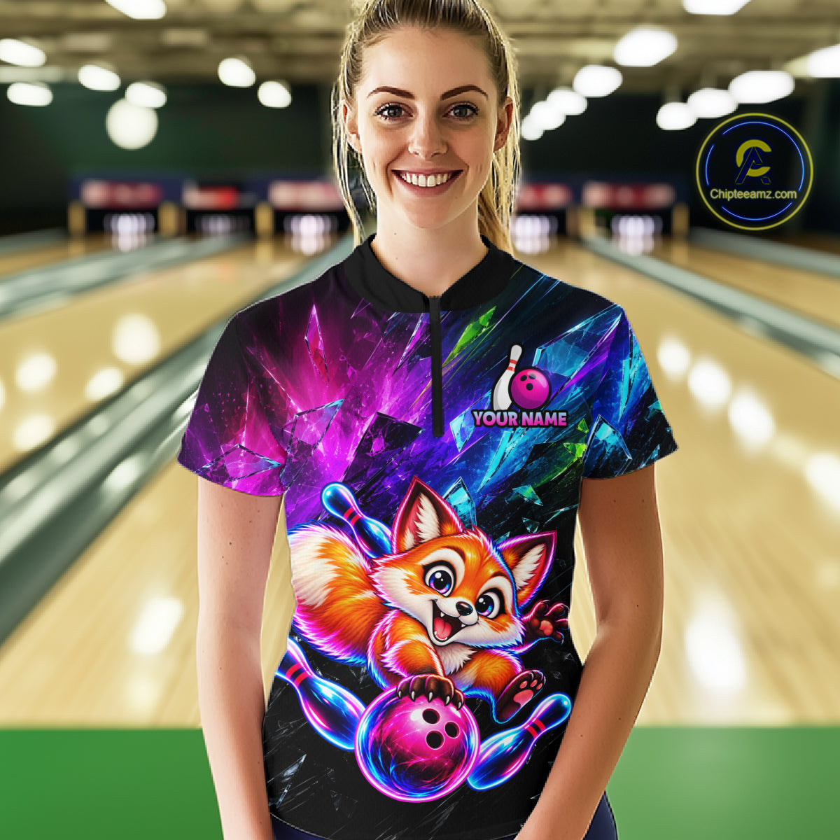 Custom Colorful Funny Fox Bowling Shirt for Women Team Bowling Jersey Polo & 1/4-Zip QZT1339