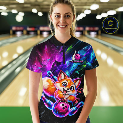 Custom Colorful Funny Fox Bowling Shirt for Women Team Bowling Jersey Polo & 1/4-Zip QZT1339