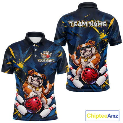 Custom Navy & Yellow Funny Bulldog Bowling Shirt for Men Bowling Jersey QZT1340