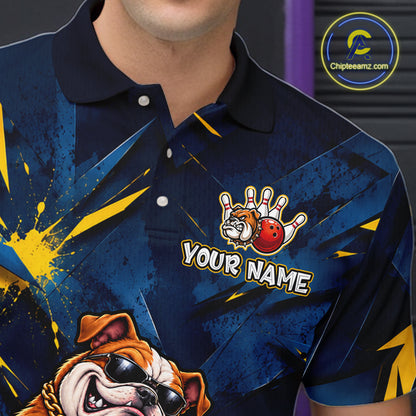 Custom Navy & Yellow Funny Bulldog Bowling Shirt for Men Bowling Jersey QZT1340