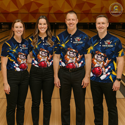 Custom Navy & Yellow Funny Bulldog Bowling Shirt for Men Bowling Jersey QZT1340
