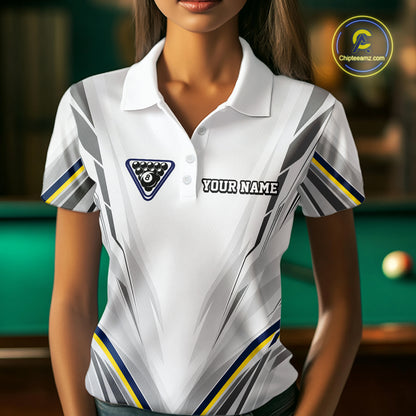Custom Navy & Yellow Billiard Shirt for Women 10 8 Ball & 9 Ball Pool Billiard Jersey Polo & Quarter-Zip BHT151