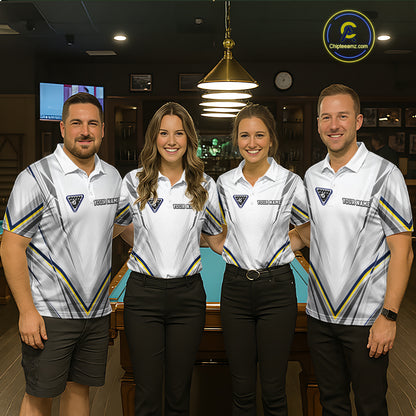 Custom Navy & Yellow Billiard Shirt for Men 10 8 Ball & 9 Ball Pool Billiard Jersey Polo & Quarter-Zip BHT151