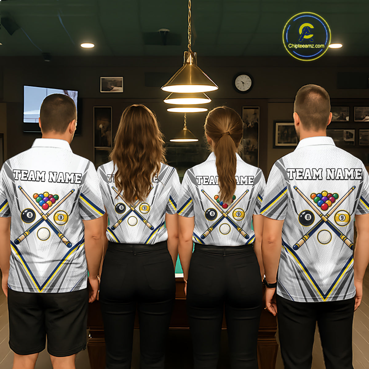 Custom Navy & Yellow Billiard Shirt for Men 10 8 Ball & 9 Ball Pool Billiard Jersey Polo & Quarter-Zip BHT151