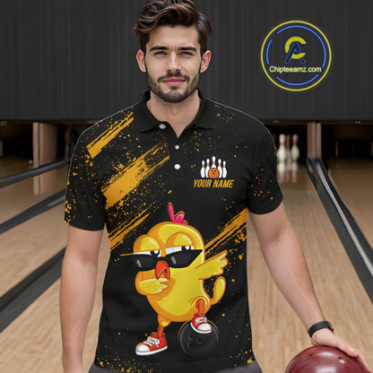 Funny Yellow Chicken Bowling Shirt Custom Polo & 1/4-Zip Bowling League Jersey for Men QZT856