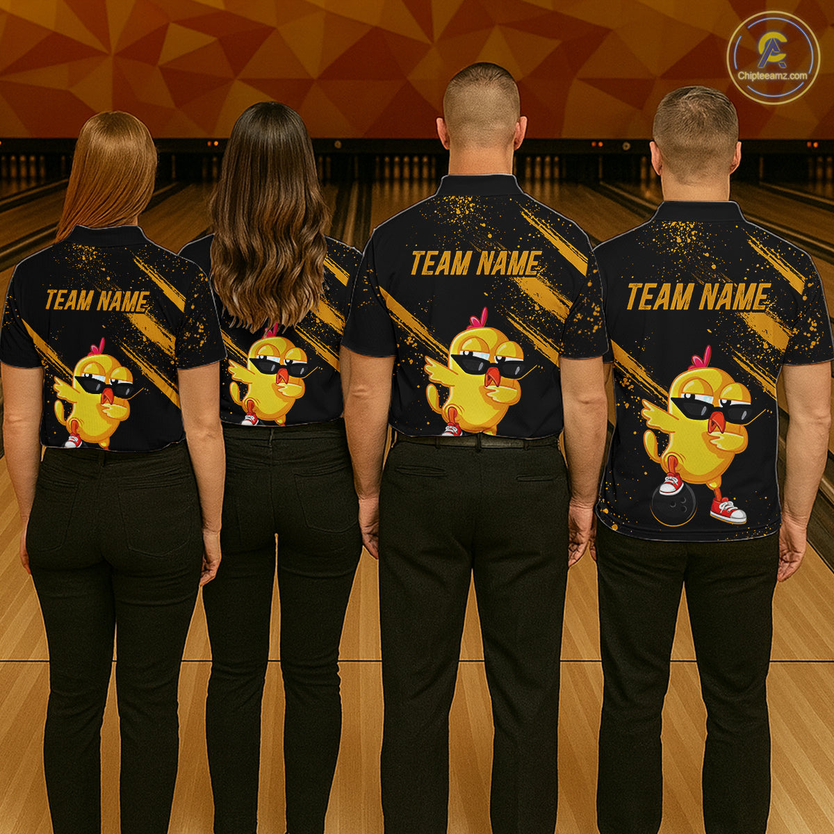 Funny Yellow Chicken Bowling Shirt Custom Polo & 1/4-Zip Bowling League Jersey for Women QZT856
