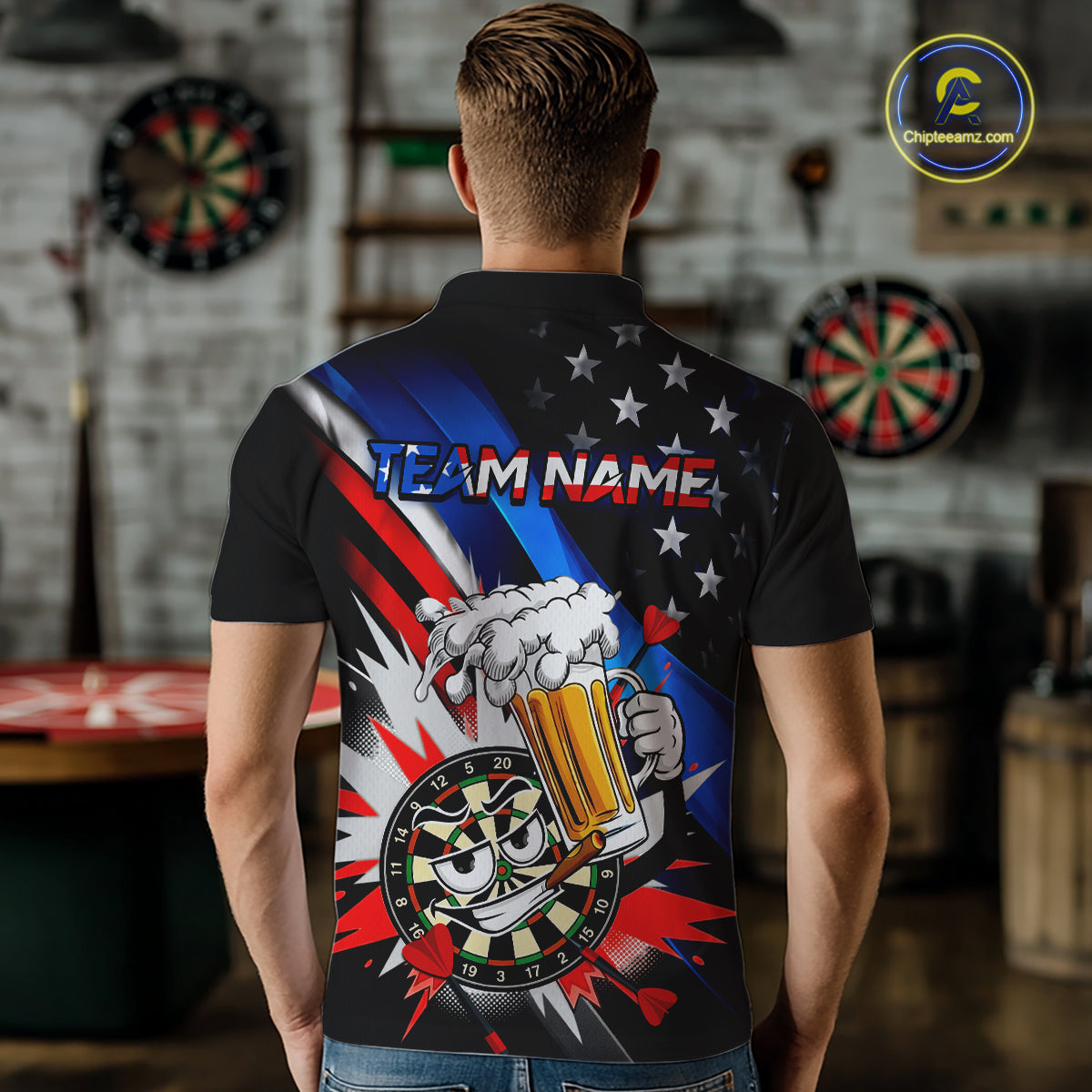 Custom American Flag Funny Beer Dart Shirt for Men Dart Team Jersey Dartboard Outfit DHT53
