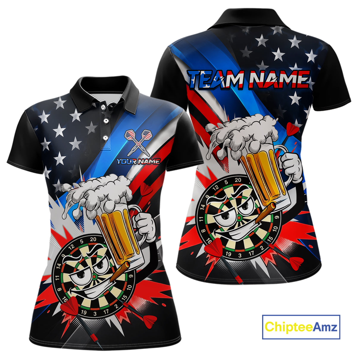 Custom American Flag Funny Beer Dart Shirt for Women Dart Team Jersey Dartboard Outfit DHT53