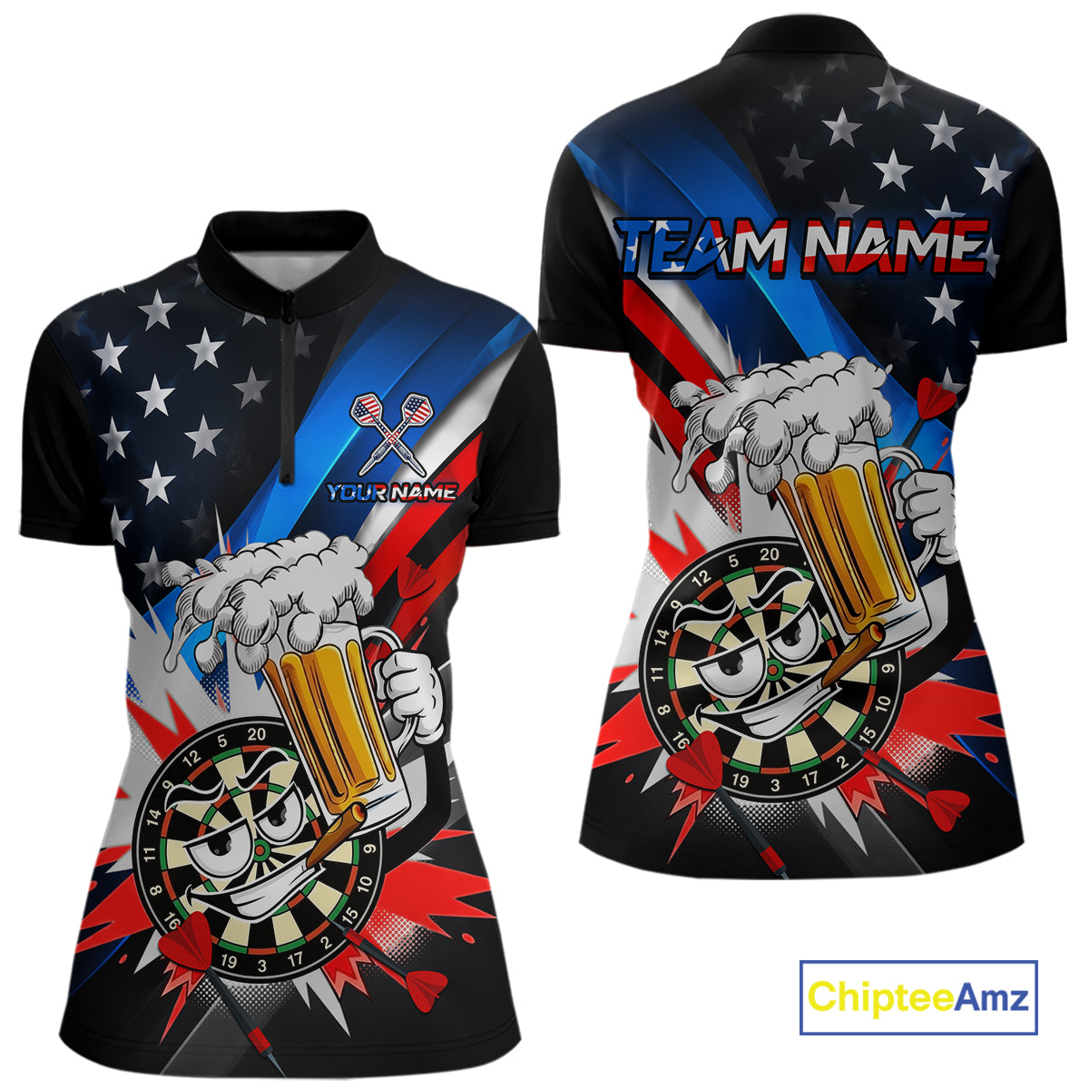 Custom American Flag Funny Beer Dart Shirt for Women Dart Team Jersey Dartboard Outfit DHT53